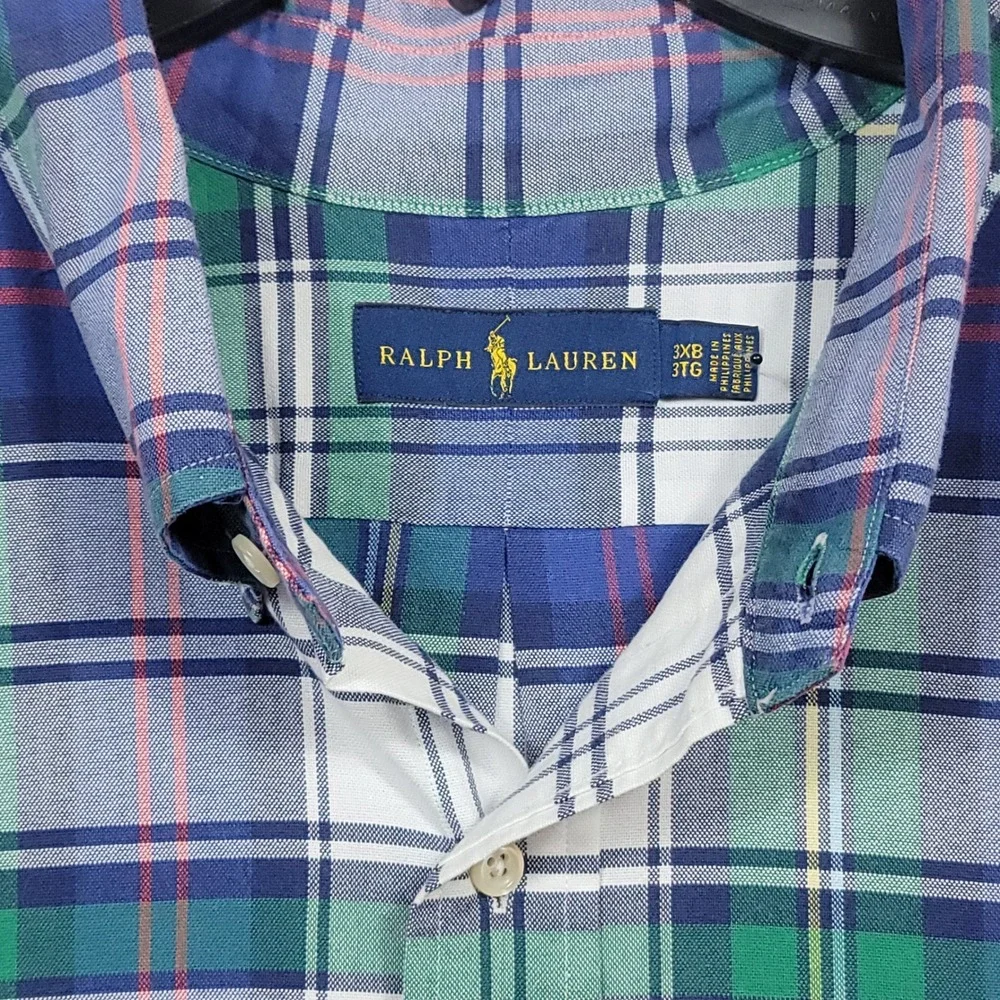Ralph Lauren Button Down Shirt Mens 3XB Plaid Long Sleeve Cotton Big & Tall